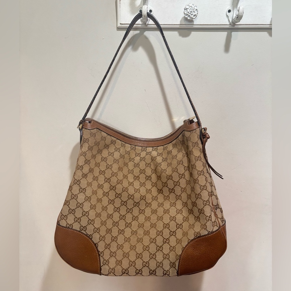 Gucci Tan and Brown Monogram Shoulder Bag